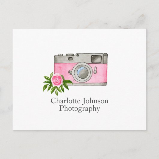  roze camera-Waterverf Briefkaart (Voorkant)