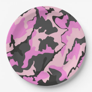 Roze Camo, 9-inch Borden op inktpapier Papieren Bordje