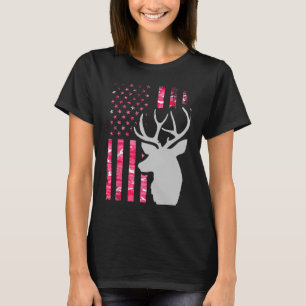 Roze Camo Amerikaanse vlag Camouflage Buck Hunting T-shirt