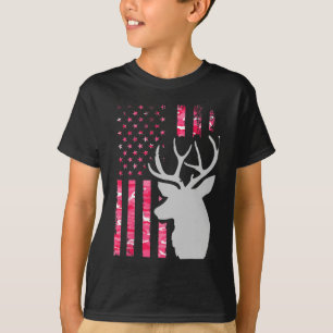 Roze Camo Amerikaanse vlag Camouflage Buck Hunting T-shirt