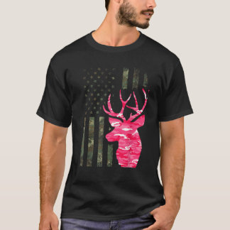 Roze Camo Amerikaanse vlag Camouflage Buck Hunting T-shirt