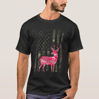 Roze Camo Amerikaanse vlag Camouflage Buck Hunting T-shirt