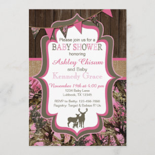 Roze Camo Baby shower Uitnodiging