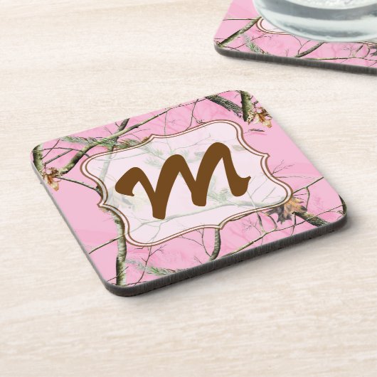 Roze Camo Camouflage Hunt Monogram Drink Onderzett Onderzetter (Linkerzijde)