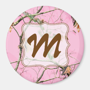 Roze Camo Camouflage Hunt Monogram Initiaal Magnet Magneet