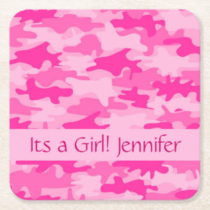 Roze Camo Camouflage is een meisjesnaam Vierkante Kartonnen Onderzetter