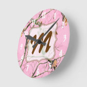Roze Camo Camouflage Monogram Initialen wandklok Ronde Klok (Hoek)