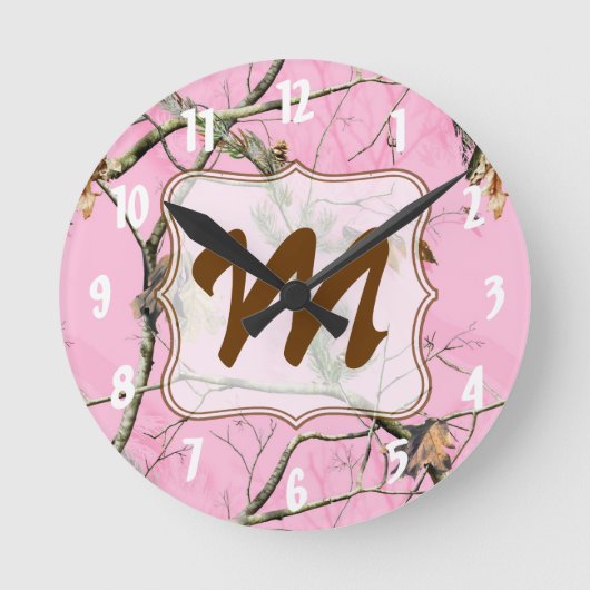 Roze Camo Camouflage Monogram Initialen wandklok Ronde Klok (Voorkant)