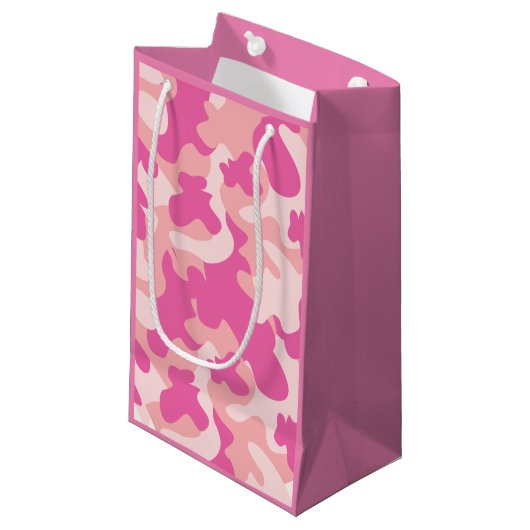 Roze Camo Girly Gift Bag Klein Cadeauzakje (Voorkant Gekanteld)