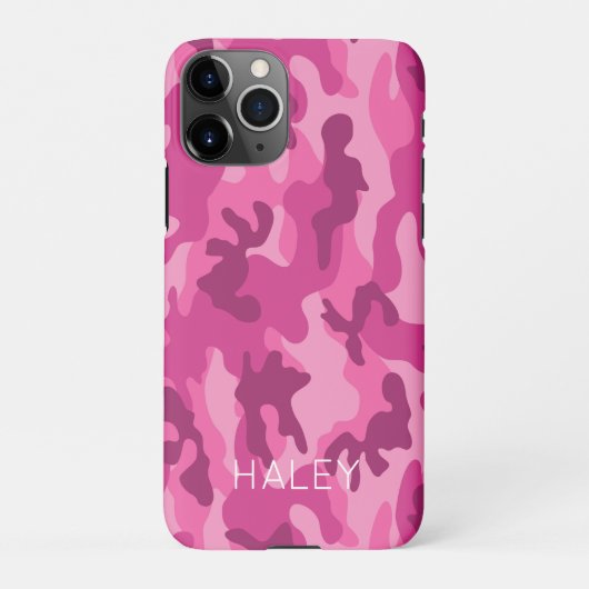 Roze Camo Haar naam Modern Phone Case iPhone Hoesje (Achterkant)
