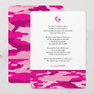 Roze Camo meisje gedicht baby shower bedankt voor  Kaart