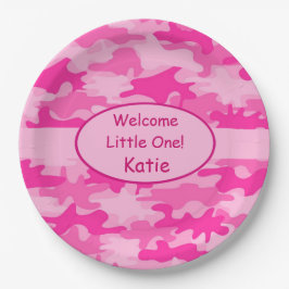 Roze Camo Name Personalized New Baby Girl Papieren Bordje