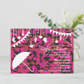 Roze Camo paraplu moderne babydoucheuitnodigingen Kaart (Staand voorkant)