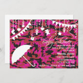 Roze Camo paraplu moderne babydoucheuitnodigingen Kaart (Voorkant / Achterkant)