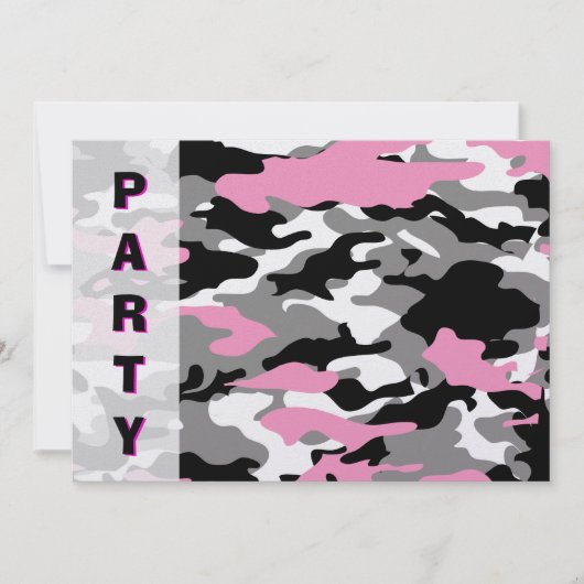 Roze Camo party Invitation sjabloon Kaart (Voorkant)