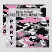 Roze Camo party Invitation sjabloon Kaart (Voorkant / Achterkant)