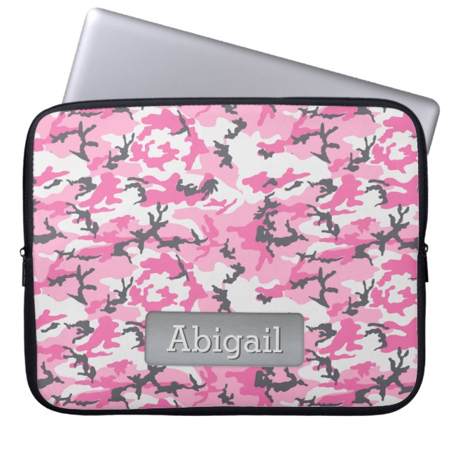 Roze Camo Pattern Persoonlijke naam Laptop Sleeve (Voorkant)