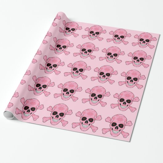 Roze Camo Schedel Rode ogen Kruisbeenderen Wrappin Cadeaupapier (Uitgerold)