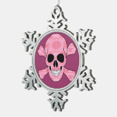 Roze Camo Skull en Crossbones Snowflake Ornament (Rechts)