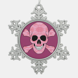 Roze Camo Skull en Crossbones Snowflake Ornament