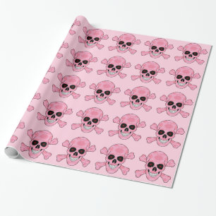 Roze Camo Skull Red Eyes Crossbones Krankpapier Cadeaupapier