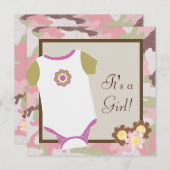 Roze Camouflage Baby Meisje Douche Uitnodigingen (Voorkant / Achterkant)