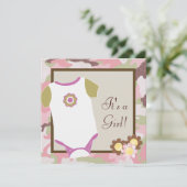 Roze Camouflage Baby Meisje Douche Uitnodigingen (Staand voorkant)