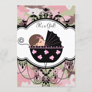 Roze Camouflage Baby Meisje Shower Uitnodigingen