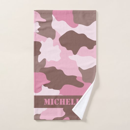 Roze Camouflage Camo Monogram Bad Handdoek (Handdoek)