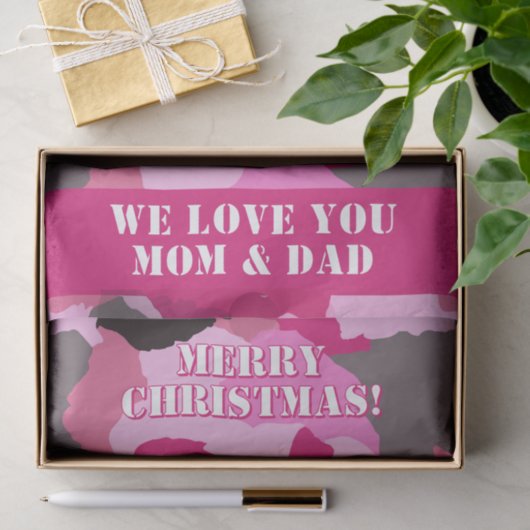 Roze Camouflage Custom Merry Christmas Tissuepapier (Geschenk)
