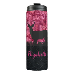 Roze Camouflage Herten Jacht Naam Vrouwen Tumbler Thermosbeker