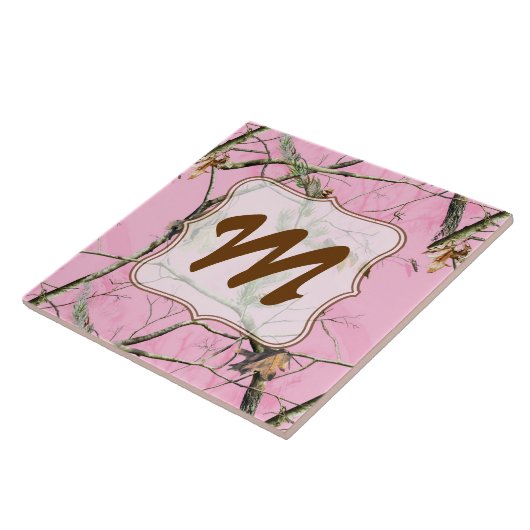 Roze Camouflage-jachtmonogram voor Camouflage Tegeltje (Zijkant)