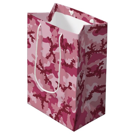 Roze camouflage medium cadeauzakje (Voorkant Gekanteld)