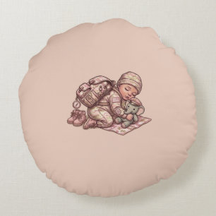 Roze Camouflage Militaire Baby Meisje Ronde Kussen