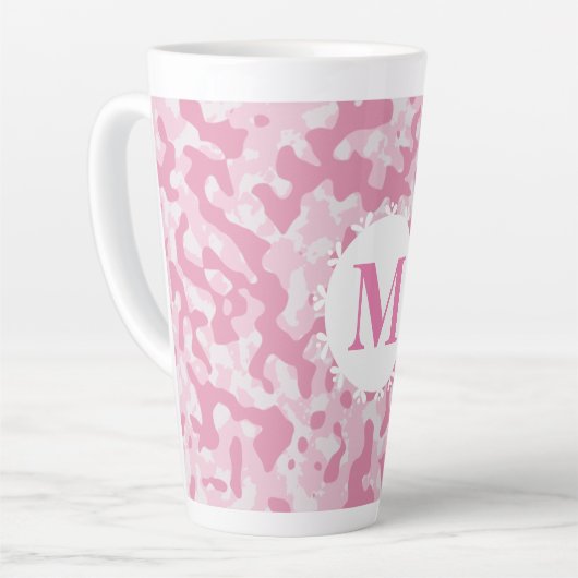 Roze Camouflage Monogram Initiaal Latte Mok (Linkerhoek)