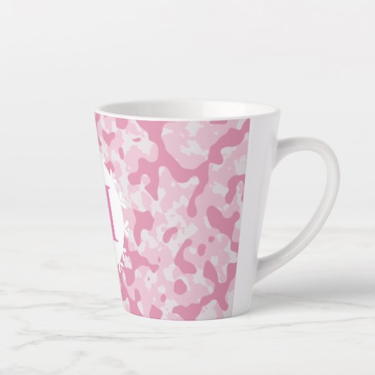 Roze Camouflage Monogram Initiaal Latte Mok (Rechts)
