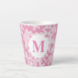 Roze Camouflage Monogram Initiaal Latte Mok