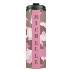 Roze Camouflage Monogram Naam Roze Camouflage Thermosbeker