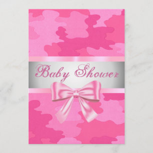 Roze Camouflage Roze strik Baby shower Uitnodiging