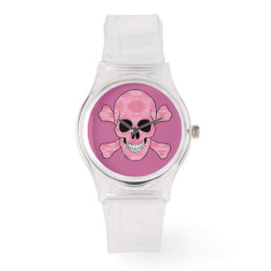 Roze camouflage schedel en crossbones horloge