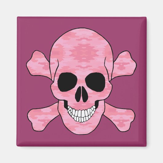Roze camouflage schedel en dwarsbeenmagneet magneet (Voorkant)