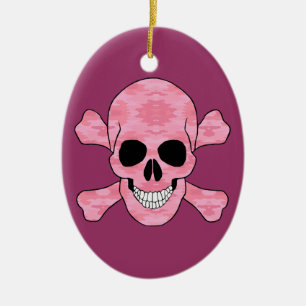 Roze camouflage schedel en kruisbeenderen ovaal Or Keramisch Ornament