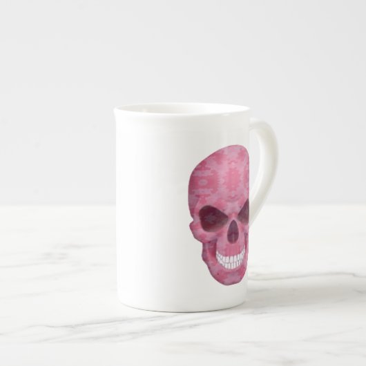 Roze Camouflage Skull Bone China Mok (Voorkant rechts)