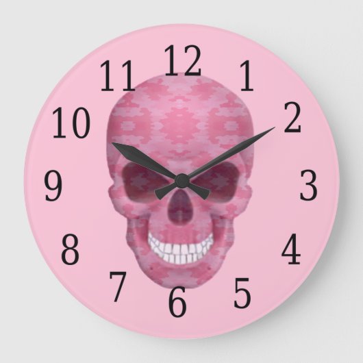 Roze Camouflage Skull Clock Grote Klok (Voorkant)