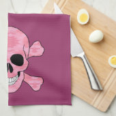 Roze Camouflage Skull en Crossbones Keukenhanddoek (Quarter Fold)
