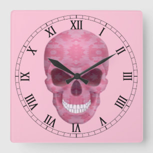 Roze Camouflage Skull Roman Numeral Clock Vierkante Klok