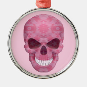 Roze Camouflage Skull Round Ornament