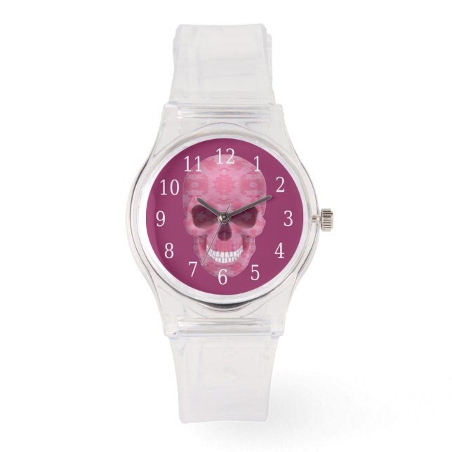 Roze Camouflage Skull Watch Horloge (Voorkant)