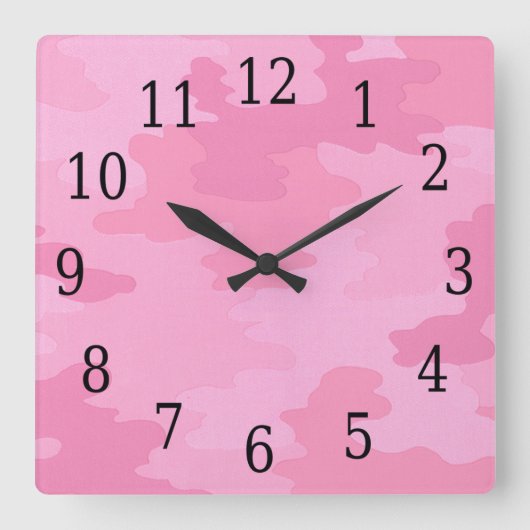Roze Camouflage Square Clock Vierkante Klok (Voorkant)