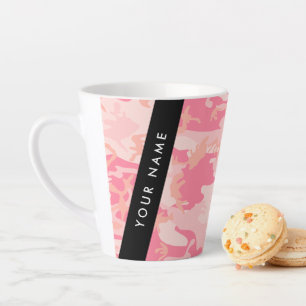 Roze Camouflagepatroon, je naam, Personaliseer Latte Mok